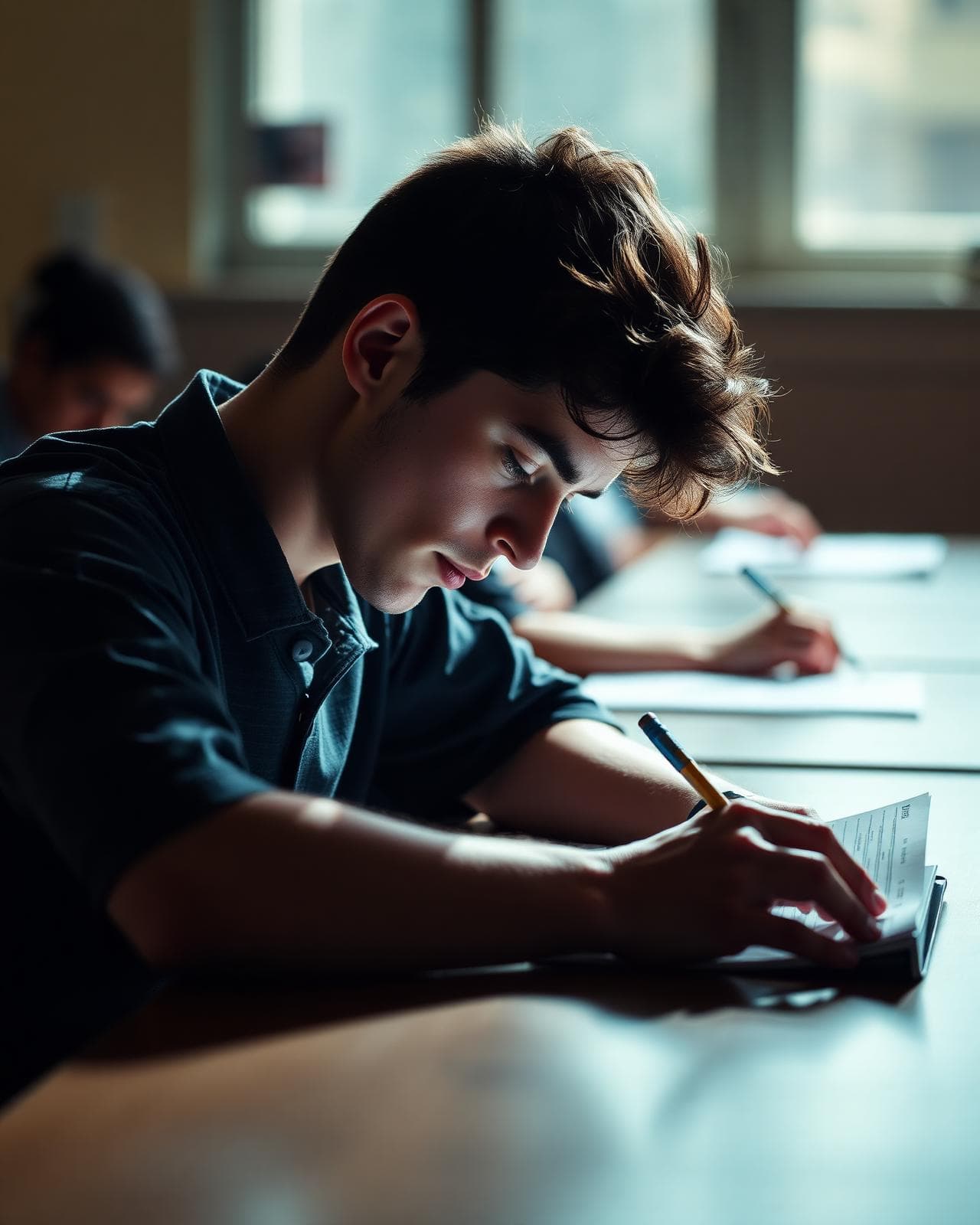 Student preparing for the IELTS speaking test with notes